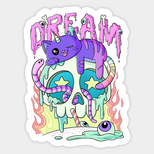 Dream Cute Kawaii Caticorn Skull Pastel Goth Aesthetic Sticker by Juandamurai